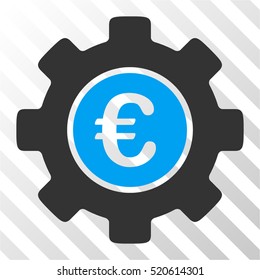 Euro Development Gear vector pictogram. Illustration style is flat iconic bicolor blue and gray symbol on a hatch transparent background.
