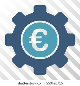 Euro Development Gear vector pictograph. Illustration style is flat iconic bicolor cyan and blue symbol on a hatch transparent background.