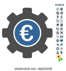 Euro Development icon with bonus pictograms. Vector style is bicolor flat iconic symbol with rounded angles, cobalt and gray colors, white background.