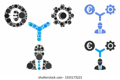 Euro development relations mosaic of small circles in various sizes and shades, based on Euro development relations icon. Vector random circles are united into blue collage.