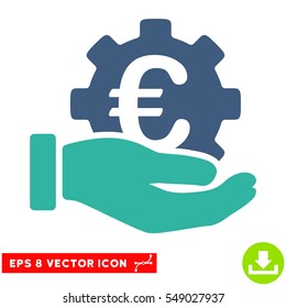 Euro Development Service Hand EPS vector pictogram. Illustration style is flat iconic bicolor cobalt and cyan symbol on white background.