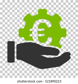 Euro Development Service Hand icon. Vector pictograph style is a flat bicolor symbol, eco green and gray colors, chess transparent background.