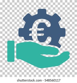 Euro Development Service Hand icon. Vector pictogram style is a flat bicolor symbol, cobalt and cyan colors, chess transparent background. Designed for software and web interface toolbars and menus.