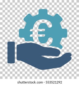 Euro Development Service Hand icon. Vector pictograph style is a flat bicolor symbol, cyan and blue colors, chess transparent background. Designed for software and web interface toolbars and menus.
