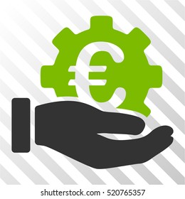 Euro Development Service Hand vector pictogram. Illustration style is flat iconic bicolor eco green and gray symbol on a hatch transparent background.
