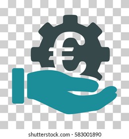 Euro Development Service Hand vector pictograph. Illustration style is a flat iconic bicolor soft blue symbol on a transparent background.
