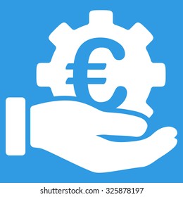 Euro Development Service vector icon. Style is flat symbol, white color, rounded angles, blue background.