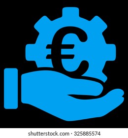 Euro Development Service vector icon. Style is flat symbol, blue color, rounded angles, black background.