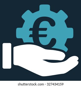 Euro Development Service vector icon. Style is bicolor flat symbol, blue and white colors, rounded angles, dark blue background.