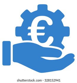 Euro Development Service vector icon. Style is flat symbol, cobalt color, rounded angles, white background.