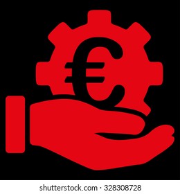Euro Development Service vector icon. Style is flat symbol, red color, rounded angles, black background.