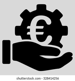 Euro Development Service vector icon. Style is flat symbol, black color, rounded angles, light gray background.