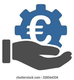 Euro Development Service vector icon. Style is bicolor flat symbol, cobalt and gray colors, rounded angles, white background.