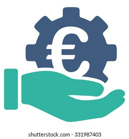Euro Development Service vector icon. Style is bicolor flat symbol, cobalt and cyan colors, rounded angles, white background.