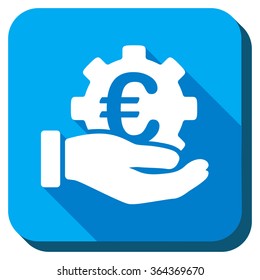 Euro Development Service vector icon. Style is rounded square light blue button with long shadows. Symbol color is white.