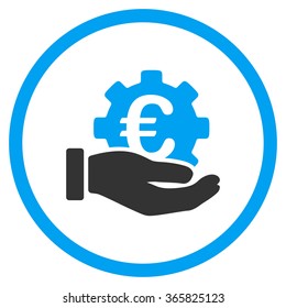 Euro Development Service vector icon. Style is bicolor flat circled symbol, blue and gray colors, rounded angles, white background.