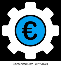 Euro Development vector icon. Style is bicolor flat symbol, blue and white colors, rounded angles, black background.