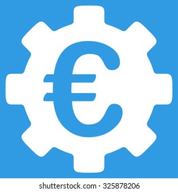Euro Development vector icon. Style is flat symbol, white color, rounded angles, blue background.