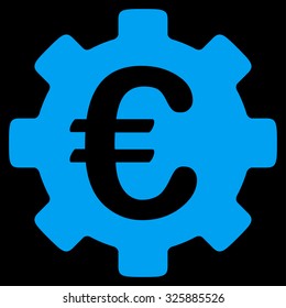 Euro Development vector icon. Style is flat symbol, blue color, rounded angles, black background.
