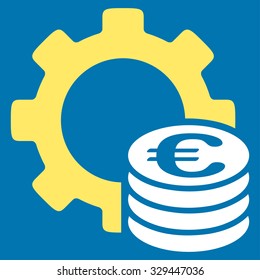 Euro Development vector icon. Style is bicolor flat symbol, yellow and white colors, rounded angles, blue background.