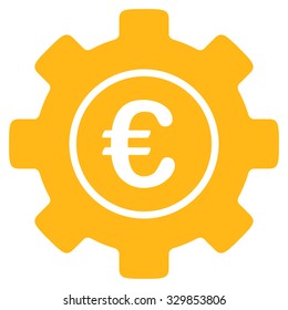 Euro Development vector icon. Style is flat symbol, yellow color, rounded angles, white background.