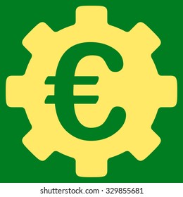 Euro Development vector icon. Style is flat symbol, yellow color, rounded angles, green background.