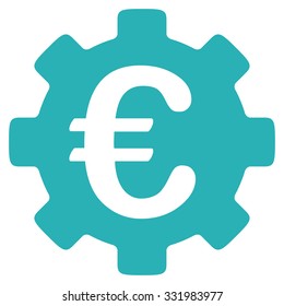 Euro Development vector icon. Style is flat symbol, cyan color, rounded angles, white background.