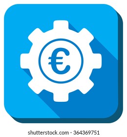 Euro Development vector icon. Style is rounded square light blue button with long shadows. Symbol color is white.