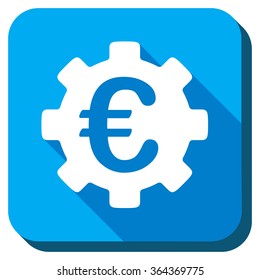 Euro Development vector icon. Style is rounded square light blue button with long shadows. Symbol color is white.