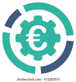 Euro Diagram Configuration icon. Vector style is bicolor flat iconic symbol, cobalt and cyan colors, white background.