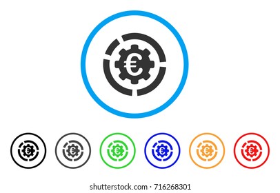 Euro Diagram Configuration icon. Vector illustration style is a flat iconic euro diagram configuration gray rounded symbol inside light blue circle with black, gray, green, blue, red,