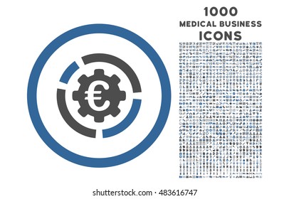 Euro Diagram Options rounded vector bicolor icon with 1000 medical business icons. Set style is flat pictograms, cobalt and gray colors, white background.