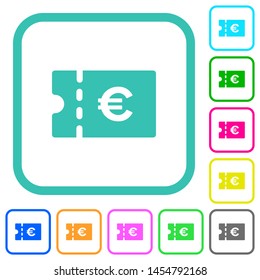 Euro discount coupon vivid colored flat icons in curved borders on white background