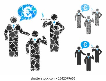 Euro discuss people composition of tuberous parts in various sizes and color hues, based on Euro discuss people icon. Vector tremulant parts are grouped into composition.