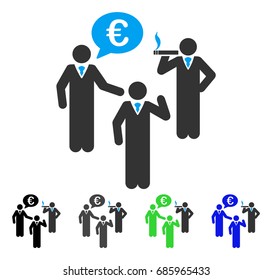 Euro Discuss People flat vector illustration. Colored euro discuss people gray, black, blue, green pictogram variants. Flat icon style for web design.