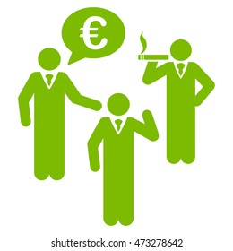 Euro Discuss People icon. Vector style is flat iconic symbol, eco green color, white background.