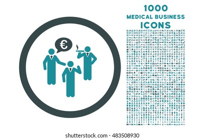 Euro Discuss Persons rounded vector bicolor icon with 1000 medical business icons. Set style is flat pictograms, soft blue colors, white background.