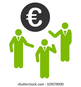 Euro Discussion vector icon. Style is bicolor flat symbol, eco green and gray colors, rounded angles, white background.