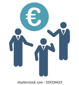 Euro Discussion vector icon. Style is bicolor flat symbol, cyan and blue colors, rounded angles, white background.