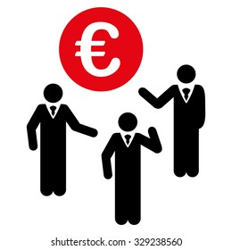Euro Discussion vector icon. Style is bicolor flat symbol, intensive red and black colors, rounded angles, white background.
