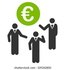 Euro Discussion vector icon. Style is bicolor flat symbol, eco green and gray colors, rounded angles, white background.