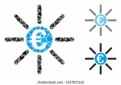 Euro distribution composition of humpy parts in various sizes and color tones, based on Euro distribution icon. Vector joggly pieces are composed into collage.
