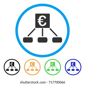 Euro Distribution Links icon. Vector illustration style is a flat iconic euro distribution links gray rounded symbol inside light blue circle with black, green, blue, yellow color variants.