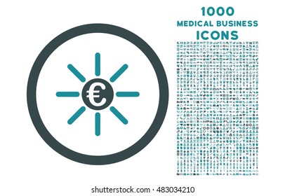 Euro Distribution rounded vector bicolor icon with 1000 medical business icons. Set style is flat pictograms, soft blue colors, white background.