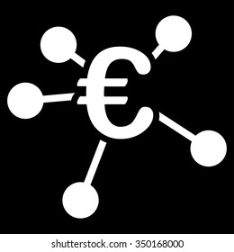 Euro Distribution vector icon. Style is flat symbol, white color, rounded angles, black background.
