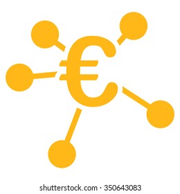 Euro Distribution vector icon. Style is flat symbol, yellow color, rounded angles, white background.