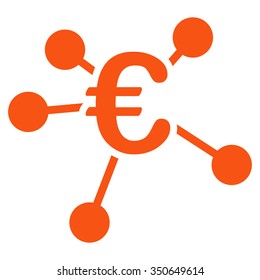 Euro Distribution vector icon. Style is flat symbol, orange color, rounded angles, white background.