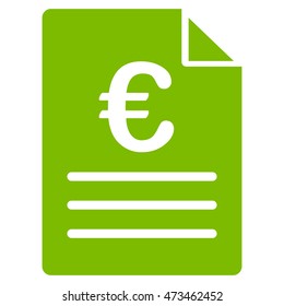 Euro Document icon. Vector style is flat iconic symbol with rounded angles, eco green color, white background.