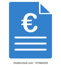 Euro Document icon. Vector style is flat iconic symbol with rounded angles, cobalt color, white background.