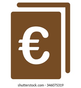 Euro Document vector icon. Style is flat symbol, brown color, rounded angles, white background.